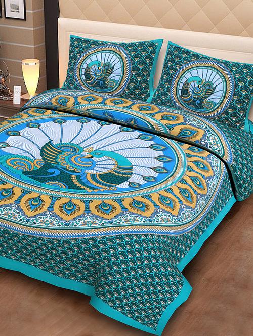 cotton jaipuri traditional double bedsheet with 2 pillow covers - 15067374 - Very Small Image - 1