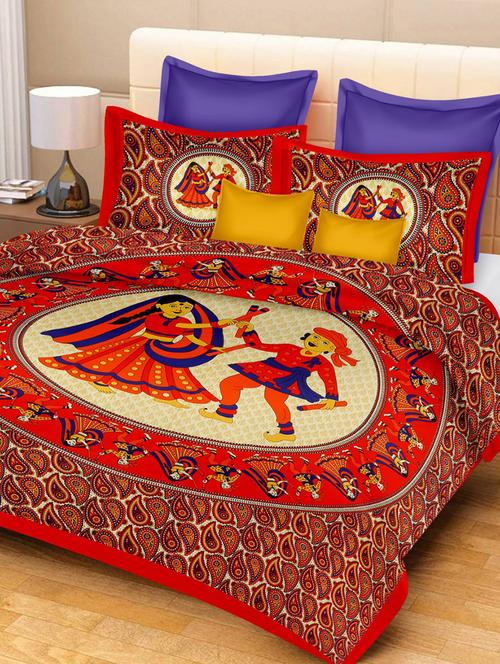 cotton jaipuri traditional double bedsheet with 2 pillow covers - 15067394 - Very Small Image - 1