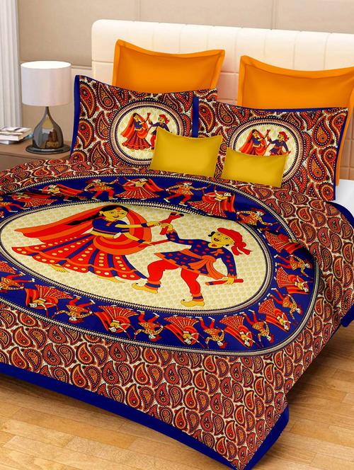cotton jaipuri traditional double bedsheet with 2 pillow covers - 15067395 - Very Small Image - 1