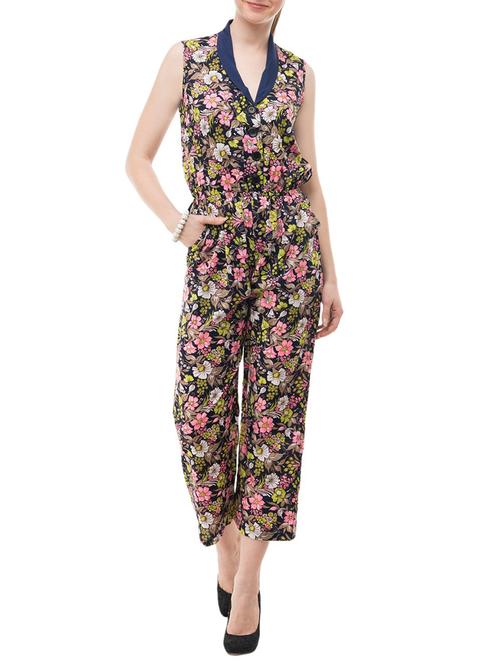 navy blue crepe full leg jumpsuit - 15068700 - Very Small Image - 1
