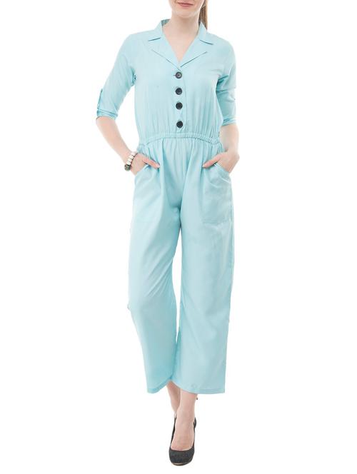 light blue crepe full leg jumpsuit - 15068703 - Very Small Image - 1