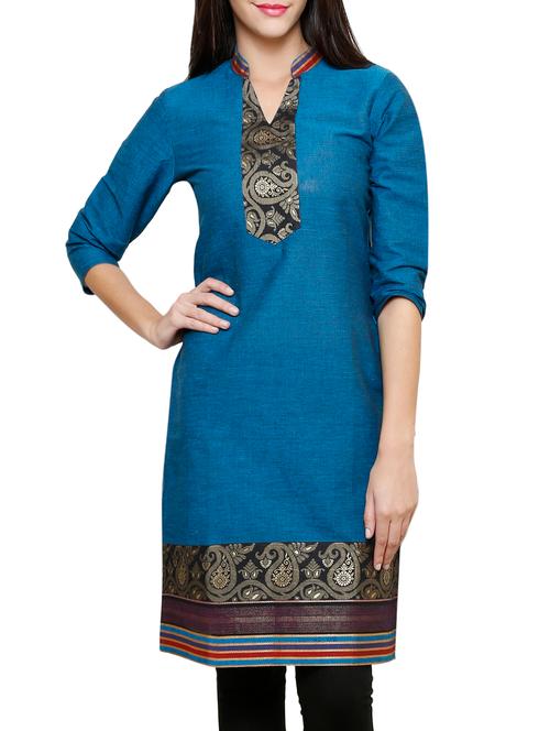 blue cotton straight kurta - 15069151 - Very Small Image - 1