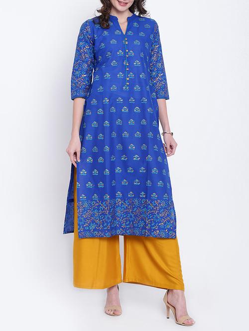 blue cotton straight kurta - 15069439 - Very Small Image - 1