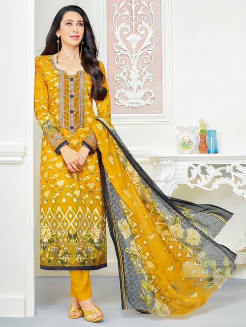 embroidered unstitched straight pant suit - 15069721 - Very Small Image - 1