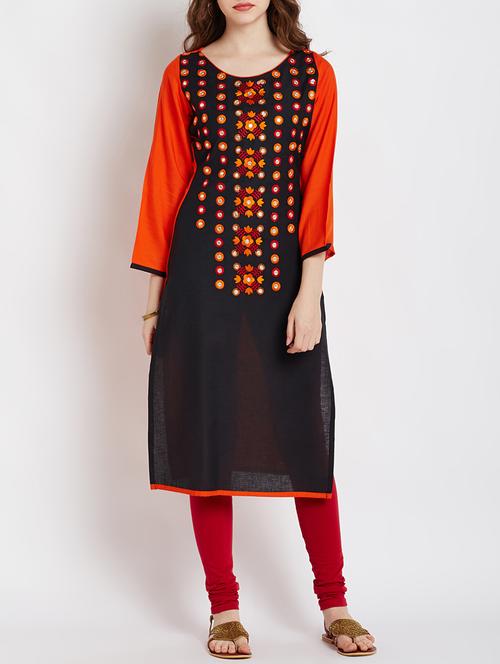 black cotton straight kurta - 15070223 - Very Small Image - 1