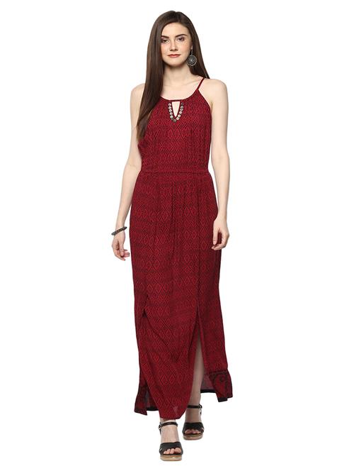 red printed viscose maxi dress - 15070244 - Very Small Image - 1