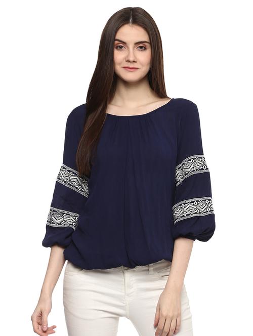 navy blue viscose top - 15070257 - Very Small Image - 1