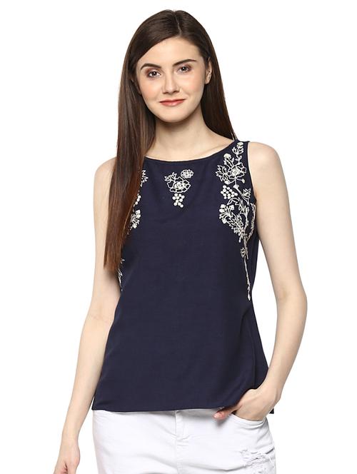navy blue cotton embroidered top - 15070259 - Very Small Image - 1