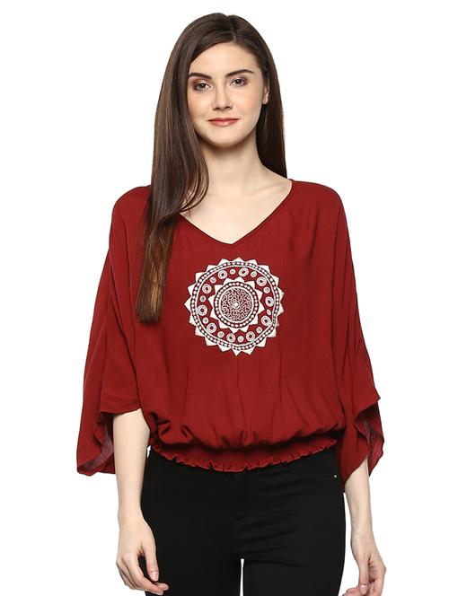 maroon viscose embroidered top - 15070261 - Very Small Image - 1