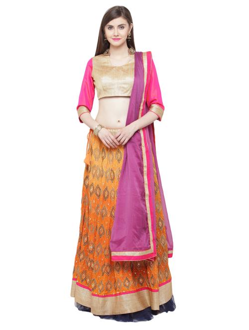 orange silk flared lehenga - 15070269 - Very Small Image - 1