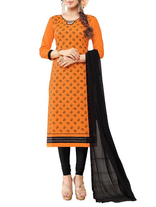 orange cotton unstitched churidaar suit - 15070385 - Very Small Image - 1