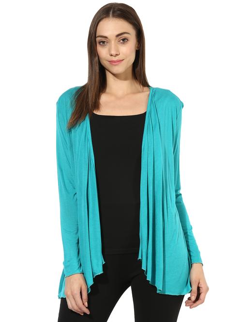 blue solid cotton shrug - 15070564 - Very Small Image - 1