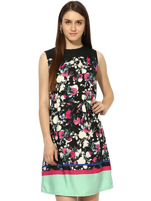 black printed crepe a-line dress - 15070568 - Very Small Image - 1
