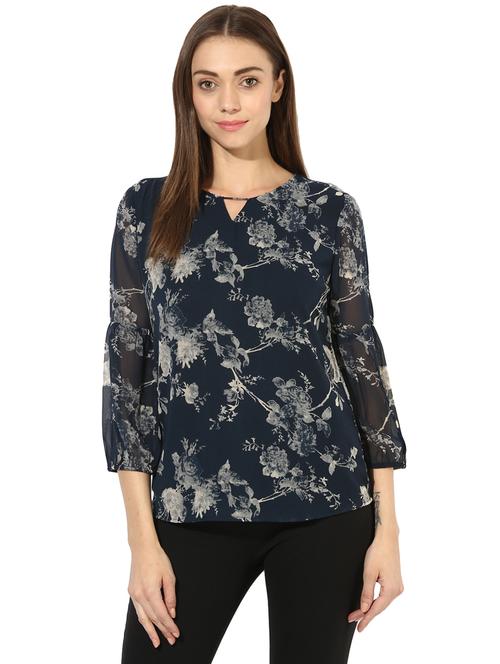 key hole front floral top - 15070581 - Very Small Image - 1