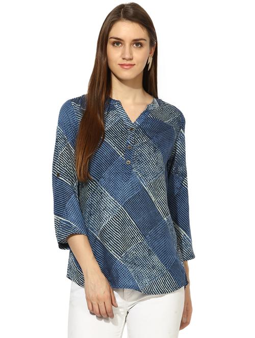 blue rayon printed top - 15070585 - Very Small Image - 1