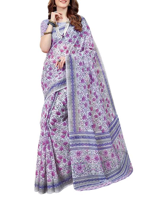 floral printed purple saree with blouse - 15070877 - Very Small Image - 1