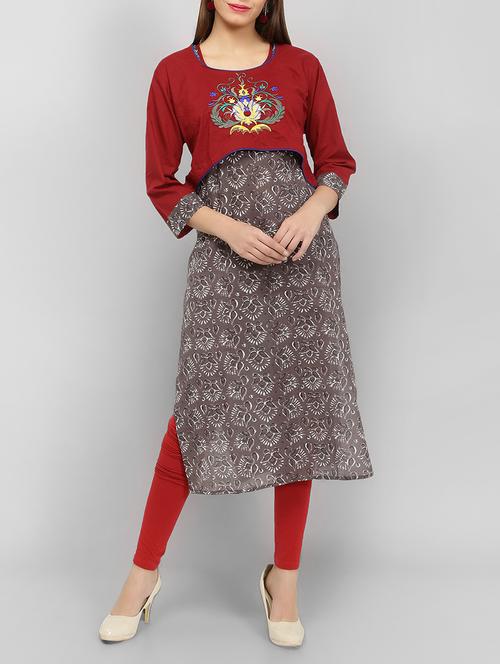 brown cotton straight kurta - 15071055 - Very Small Image - 1