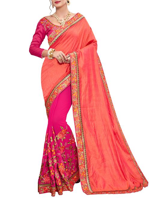peach silk half and half saree with blouse - 15071184 - Very Small Image - 1