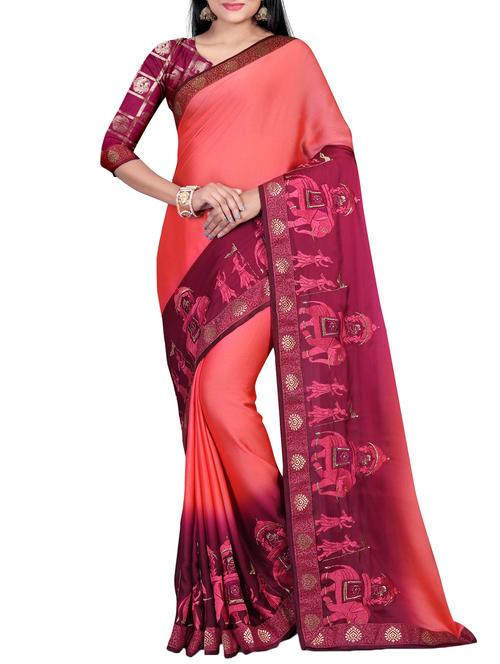 peach embroidered saree with blouse - 15071192 - Very Small Image - 1