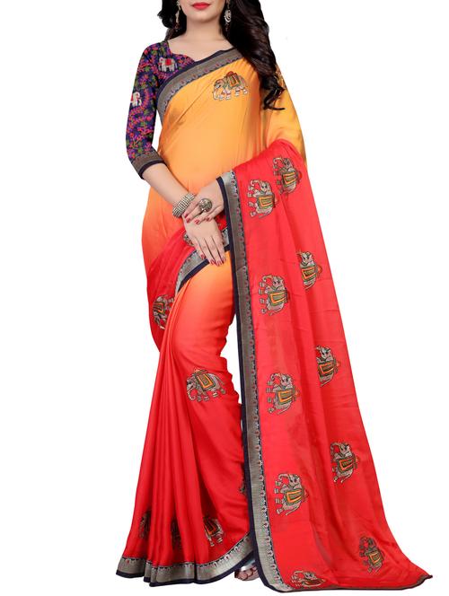 red crepe embroidered saree with blouse - 15071197 - Very Small Image - 1