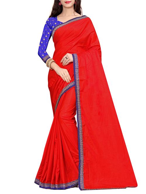 red silk bordered saree with blouse - 15071208 - Very Small Image - 1