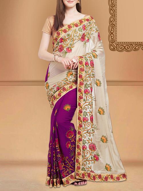 beige georgette half and half saree with blouse - 15071735 - Very Small Image - 1