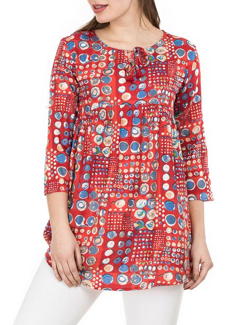 red printed rayon top - 15072124 - Very Small Image - 1