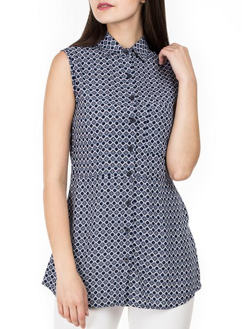 navy blue printed rayon top - 15072126 - Very Small Image - 1