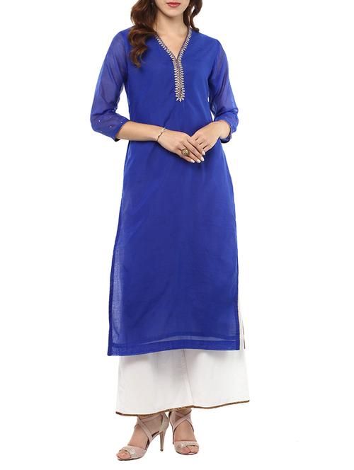 blue chanderi kurta palazzo set - 15072445 - Very Small Image - 1