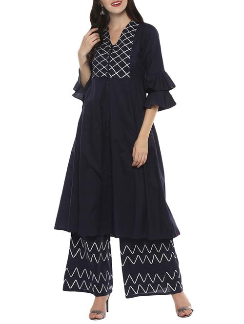 gota patti layered bell sleeved kurta & palazzo set - 15072452 - Very Small Image - 1