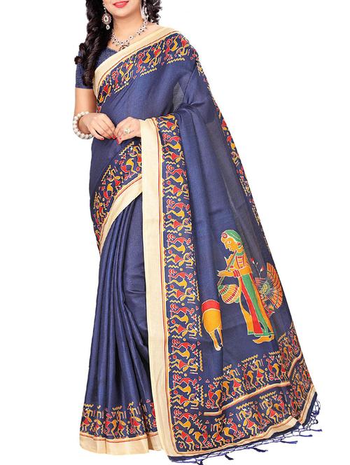 blue khadi bordered saree with blouse - 15073103 - Very Small Image - 1