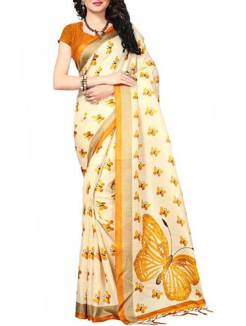 beige khadi printed saree with blouse - 15073122 - Very Small Image - 1