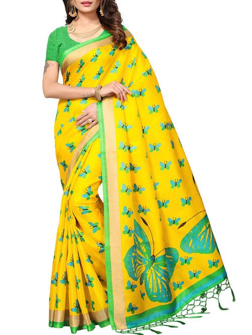 mustard khadi printed saree with blouse - 15073134 - Very Small Image - 1