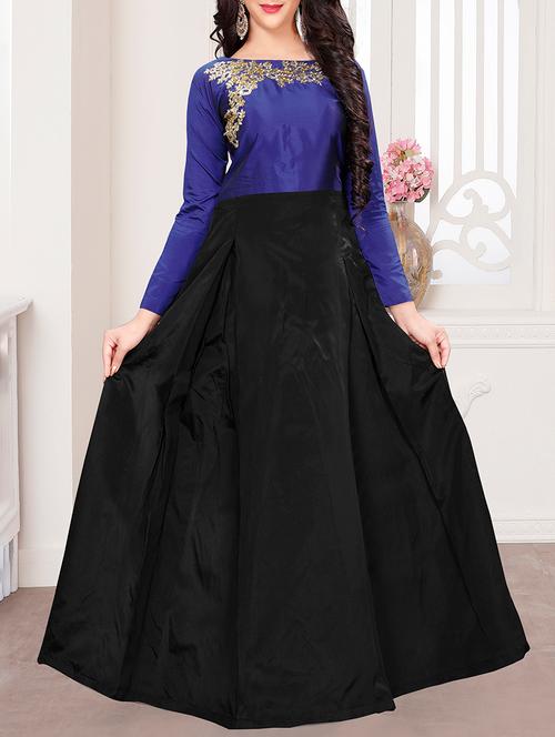 blue embroidered flared gown - 15073145 - Very Small Image - 1