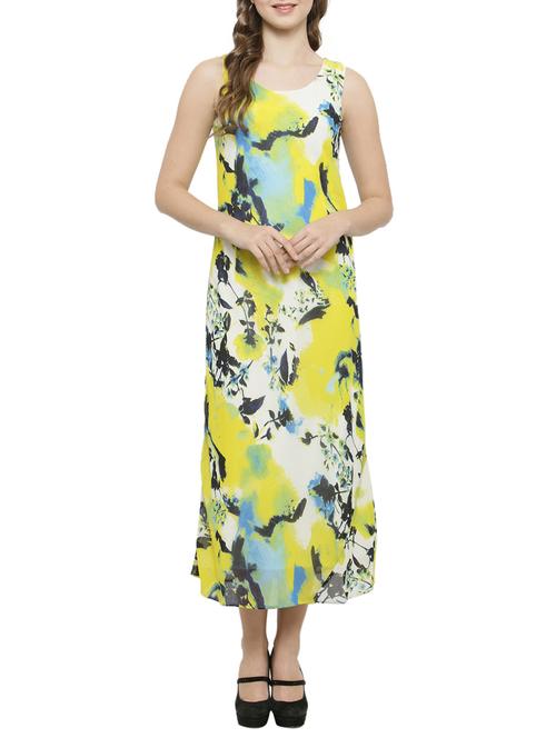 yellow printed a-line dress - 15073317 - Very Small Image - 1