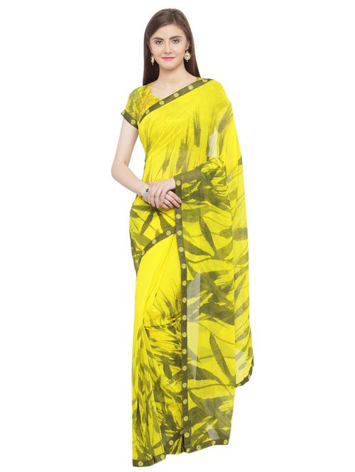 yellow georgette printed saree - 15074289 - Very Small Image - 1