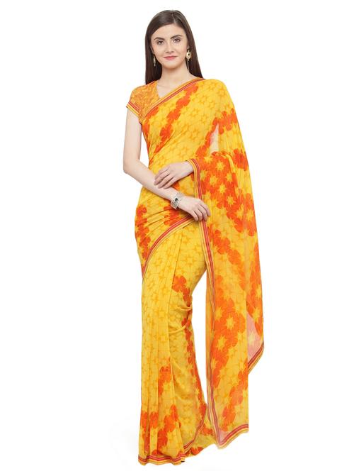 mustard georgette printed saree - 15074290 - Very Small Image - 1