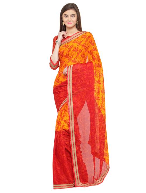 orange georgette printed saree - 15074291 - Very Small Image - 1