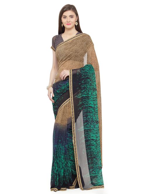 brown georgette printed saree - 15074293 - Very Small Image - 1