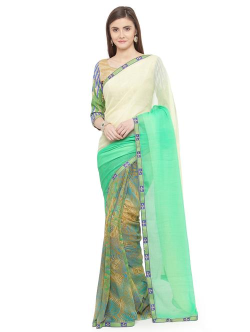 green georgette printed saree - 15074318 - Very Small Image - 1