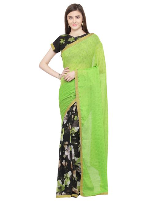 green georgette half and half saree - 15074324 - Very Small Image - 1