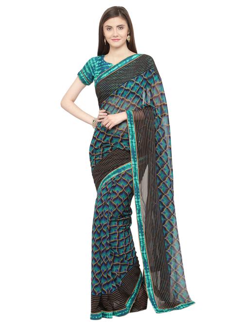 blue georgette printed saree with blouse - 15074340 - Very Small Image - 1