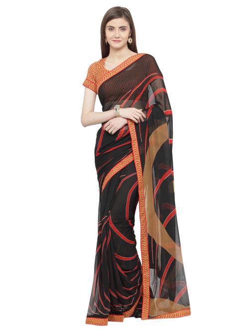 brown georgette printed saree with blouse - 15074342 - Very Small Image - 1
