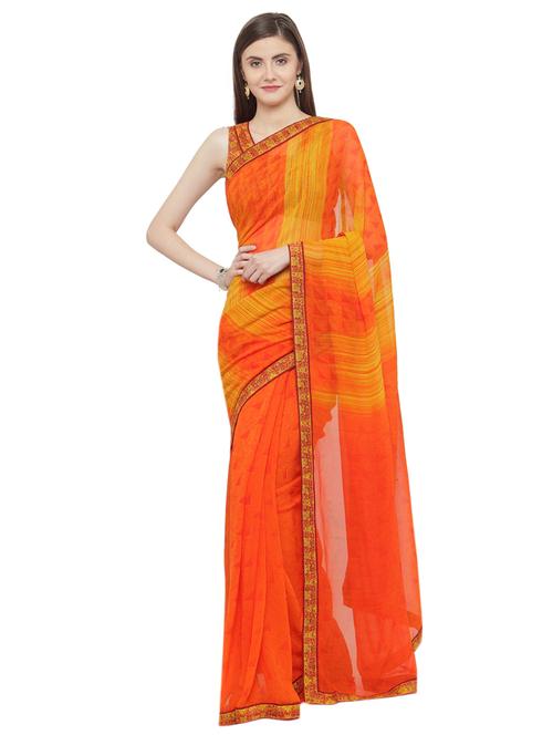 orange georgette printed saree - 15074348 - Very Small Image - 1