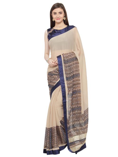 beige cotton printed saree - 15074361 - Very Small Image - 1
