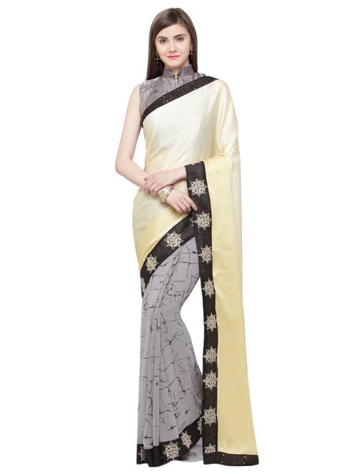 women's printed beige colored saree - 15074366 - Very Small Image - 1