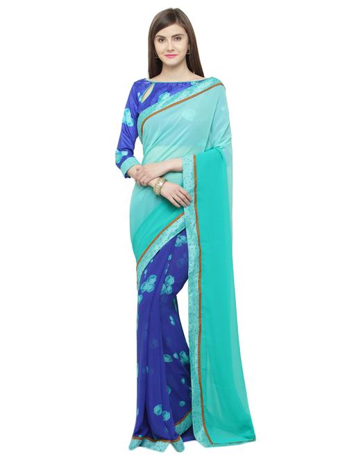 turquoise georgette printed saree - 15074367 - Very Small Image - 1