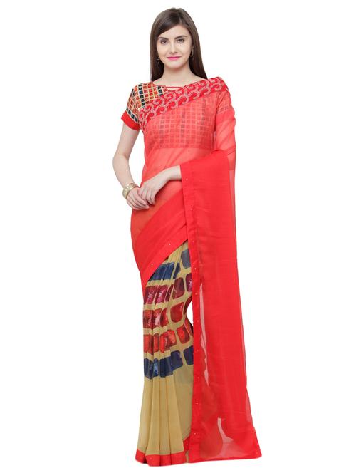 red georgette half and half saree - 15074374 - Very Small Image - 1