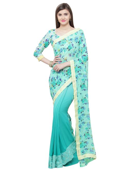 turquoise georgette printed saree - 15074375 - Very Small Image - 1