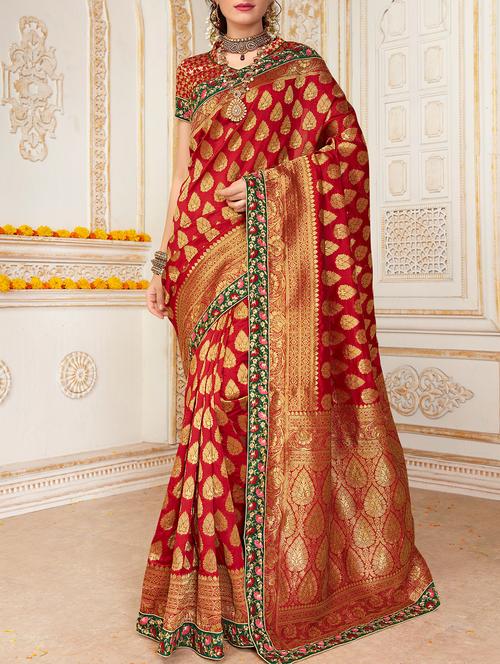 red woven saree with blouse - 15074479 - Very Small Image - 1